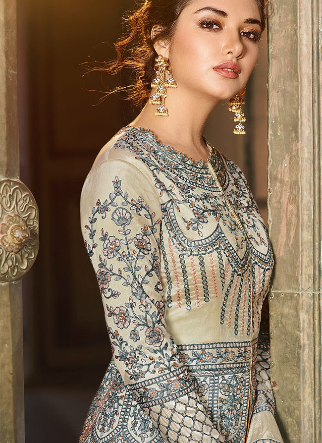 Silver Grey Overall Embellished Lehenga/Pant Suit