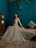 Silver With Pink Minimalist Embroidered Anarkali