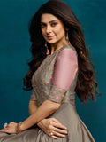 Silver With Pink Minimalist Embroidered Anarkali