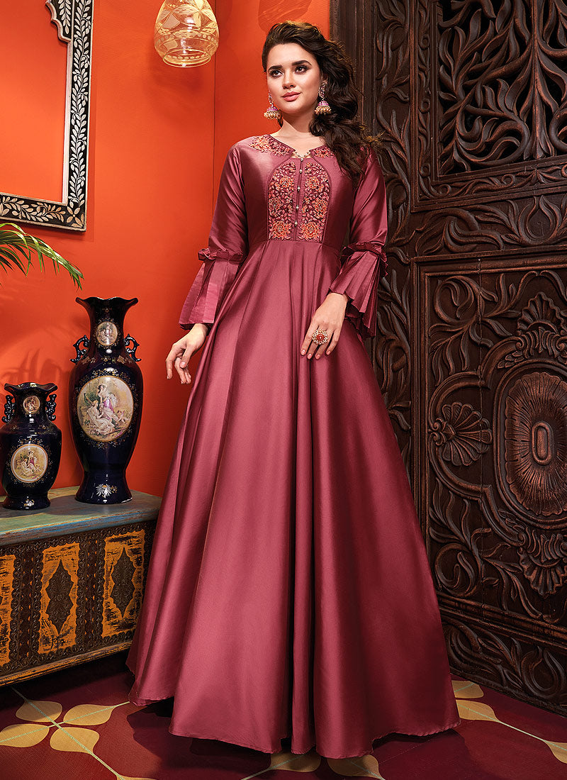 Designer Printed Dola Silk Gown at Best Price in Surat | Darpani