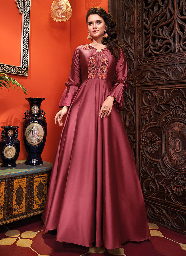 Designer Party Wear Silk Gown With Sequence Embroidery Work – Cygnus Fashion