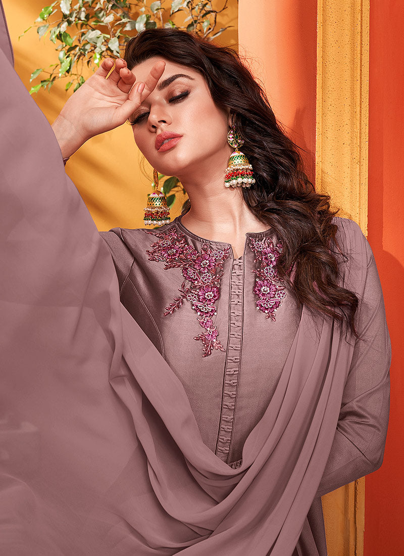 Indian Dresses - Mauve Designer Silk Gown