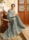 Slate Grey With Golden Touch Embroidered Gharara Suit