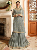Slate Grey With Golden Touch Embroidered Gharara Suit