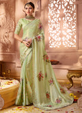 Light Green Embroidered Designer Silk Saree