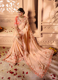 Orange And Peach Embroidered Designer Silk Saree