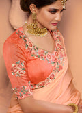 Orange And Peach Embroidered Designer Silk Saree