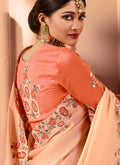 Orange And Peach Embroidered Designer Silk Saree