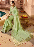 Light Green Overall Embroidered Designer Silk Saree