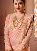 Peach Overall Embroidered  Designer Silk Saree