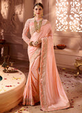Peach Overall Embroidered  Designer Silk Saree