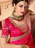 Pink Two Tone Traditional Embroidered Designer Silk Saree