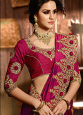 Deep Pink With Golden Embroidered Designer Saree