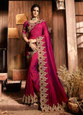 Deep Pink With Golden Embroidered Designer Saree