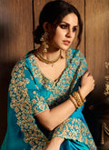 Blue With Golden Embroidered Designer Saree