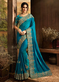 Blue With Golden Embroidered Designer Saree