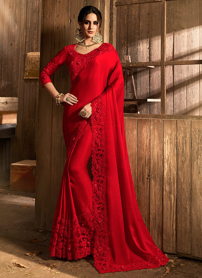 Bright Red With Pallu Traditional Saree