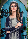 Blue And Grey Embroidered Jacket Style Palazzo Suit Set