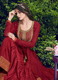 Red Golden Embroidered Jacket Style Anarkali Suit Set