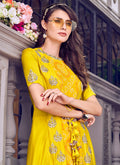 Yellow And Beige Jacket Style Embroidered Gharara Suit, Salwar Kameez
