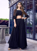 Indian Clothes - Navy Blue Jacket Style Embroidered Palazzo Suit