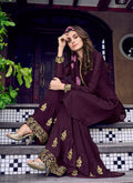 Purple Overall Golden Embroidered Palazzo Suit Set, Salwar Kameez
