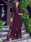 Indian Clothes - Purple Overall Golden Embroidered Palazzo Suit Set