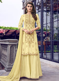 Indian Clothes - Yellow Overall Embroidered Gharara Suit Set