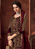 Red Embroidered Lehenga Style Anarkali Suit