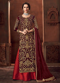Indian Clothes - Red Embroidered Lehenga Style Anarkali Suit