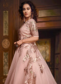 Baby Pink Embroidered Layered Indo Western Gown, Salwar Kameez