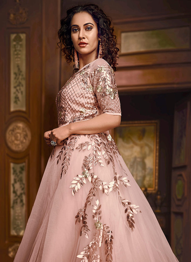 Grey Floral Embroidered Layered Indo Western Gown