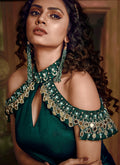 Green Embroidered Layered Indo Western Gown, Salwar Kameez