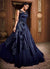 Navy Blue Floral Embroidered Layered Indo Western Gown, Salwar Kameez