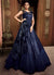Indian Clothes - Navy Blue Floral Embroidered Layered Indo Western Gown