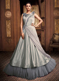 Indian Clothes - Grey Floral Bunch Embroidered Layered Indo Western Gown