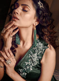 Dark Green Floral Embroidered Layered Indo Western Gown, Salwar Kameez