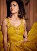 Yellow Floral Embroidered Layered Indo Western Gown, Salwar Kameez