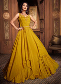 Indian Clothes - Yellow Floral Embroidered Layered Indo Western Gown