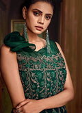 Deep Green Embroidered Layered Indo Western Gown, Salwar Kameez