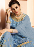 Teal Blue With Golden Touch Embroidered Gharara Suit