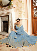 Teal Blue With Golden Touch Embroidered Gharara Suit