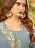 Teal Blue Golden Embroidered Slit Style Anarkali Suit
