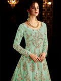 Teal Ethnic Bunch Embroidered Flared Anarkali Suit