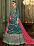 Teal Ethnic Butti Embroidered Flared Anarkali Suit