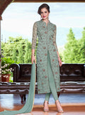 Teal Overall Designer Embroidered Lehenga Kurti Set