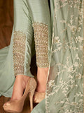 Teal Green Ethnic Embroidered Slit Style Anarkali Pant Suit