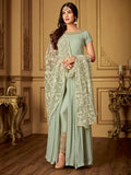Teal Green Ethnic Embroidered Slit Style Anarkali Pant Suit