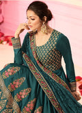 Turquoise Blue With Traditional Embroidered Detail Designer Kalidar Anarkali Suit