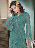 Turquoise Blue Embroidered Layered Style Gharara Suit